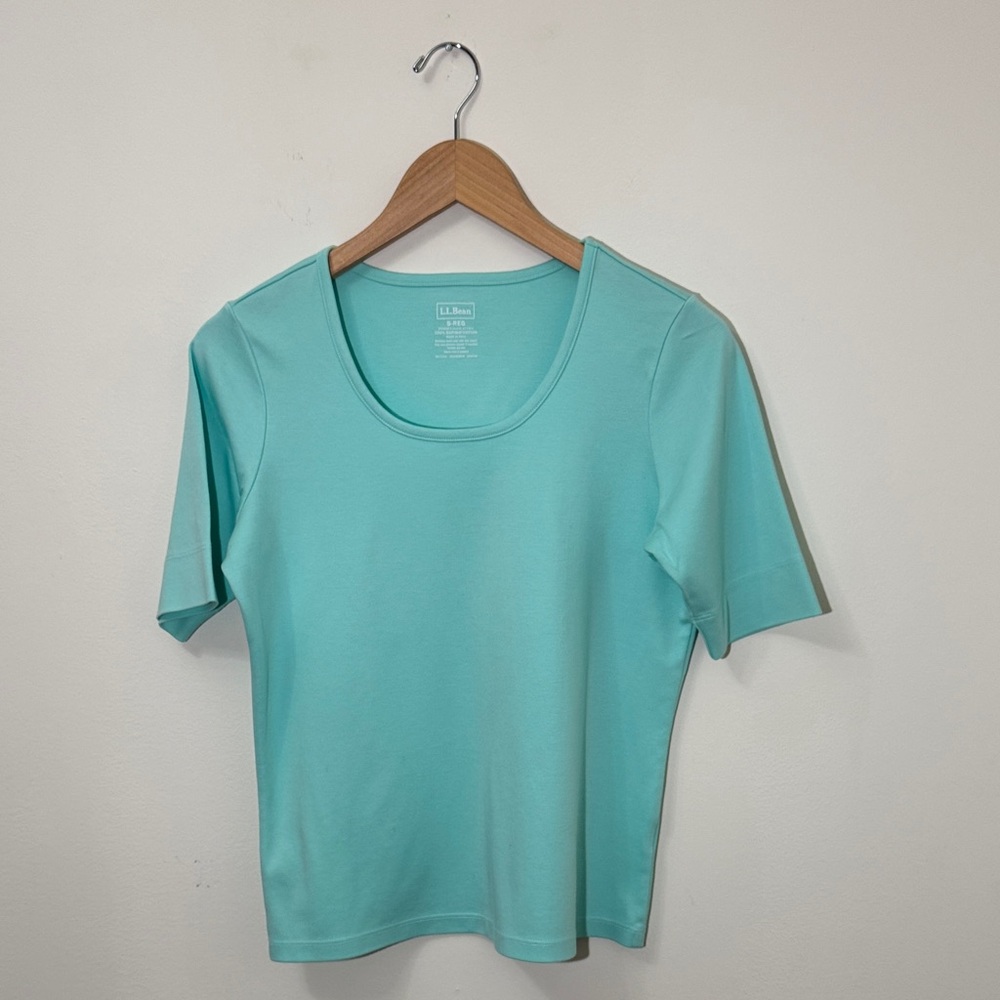 L.L. Bean Pima Elbow Sleeve Scoop Women's Regula Tee.
